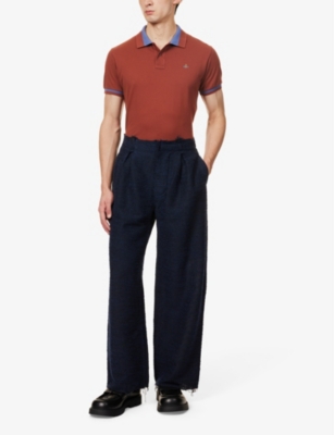 Shop Vivienne Westwood Men's Siena Red Classic Striped-collar Organic Cotton-piqué Polo Shirt