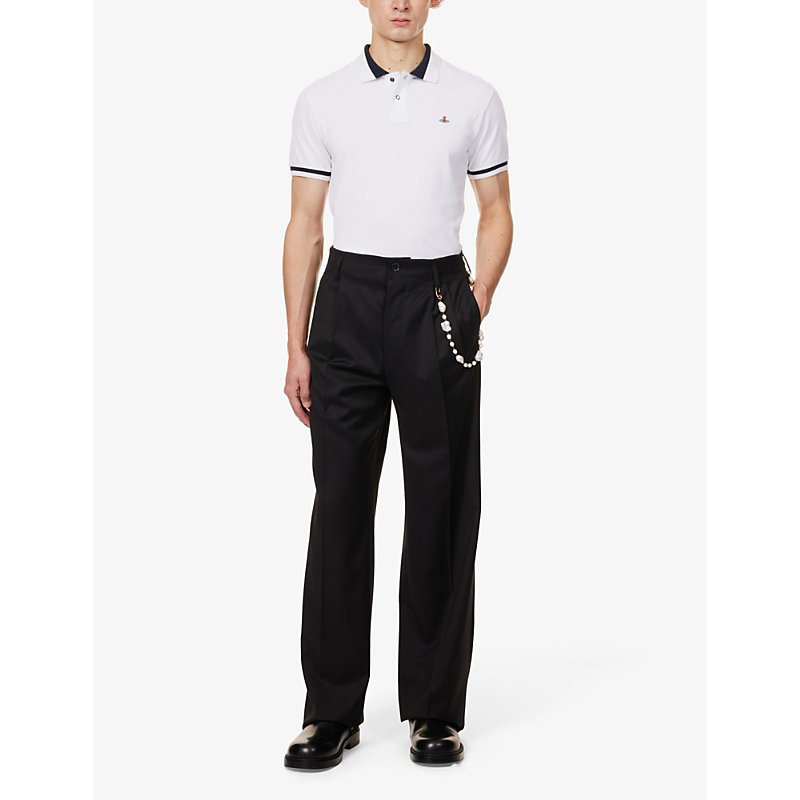 Shop Vivienne Westwood Men's White Classic Striped-collar Organic Cotton-piqué Polo Shirt