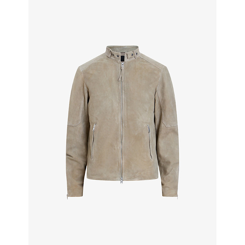 Shop Allsaints Mens Frosted Taupe Cora Panelled Suede Jacket
