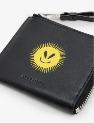 Shop Allsaints Mens Black Artis Sun-print Zip-around Leather Wallet