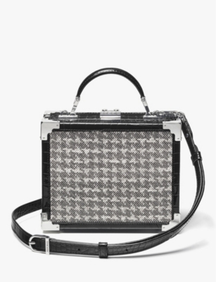 ASPINAL OF LONDON: The Trunk dogtooth-pattern leather cross-body bag