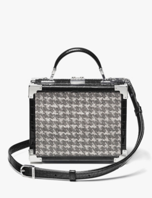 Aspinal Of London The Trunk Dogtooth-pattern Tote Bag In Black