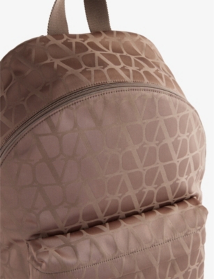 Shop Valentino Icon Logo-print Woven Backpack In Clay
