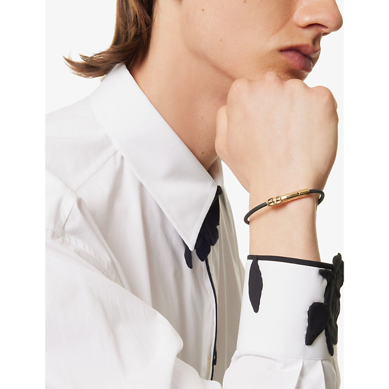 Shop Valentino Garavani Men's Nero Logo-hardware Leather Bracelet