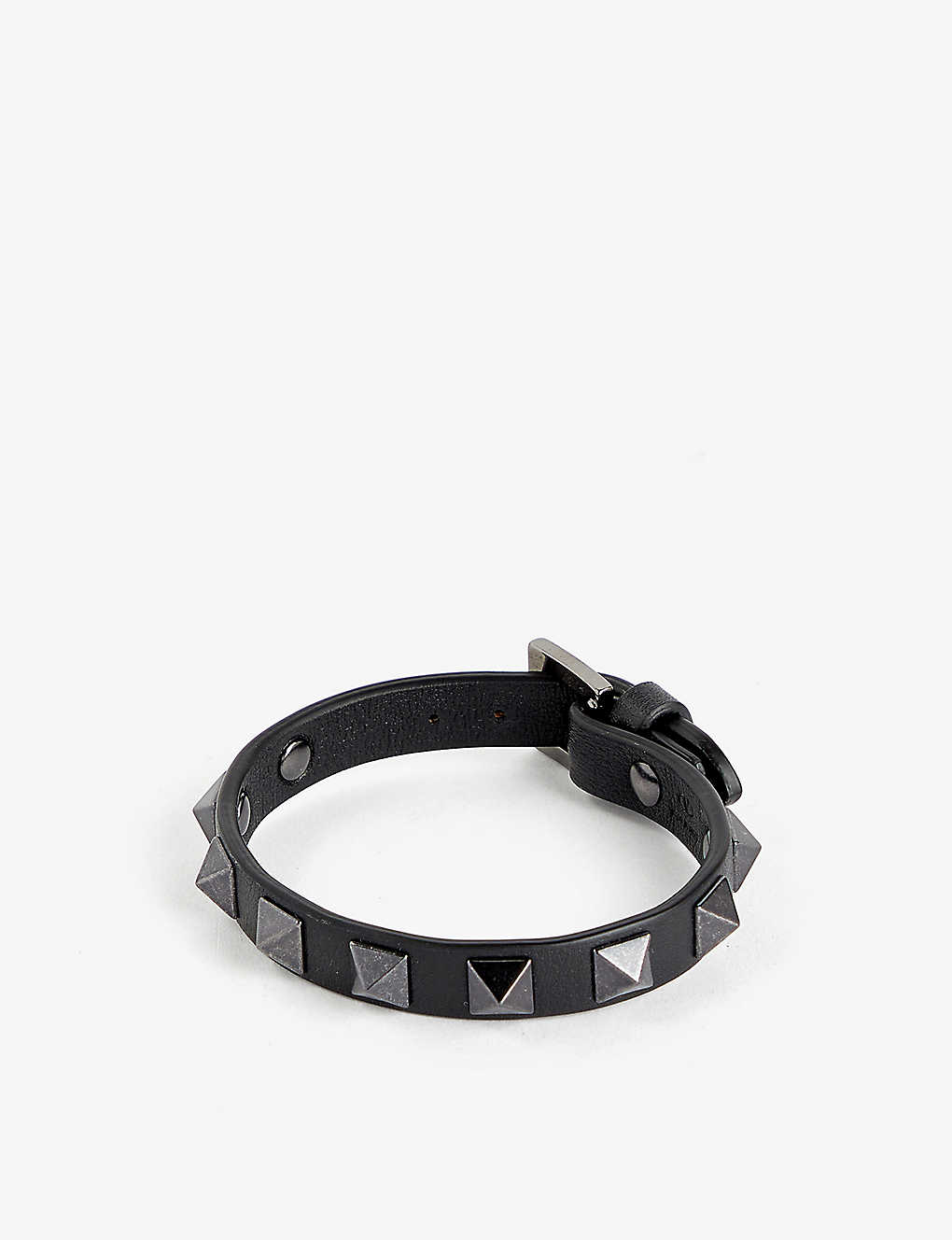 Valentino Garavani Mens Nero Rockstud Small Leather Bracelet