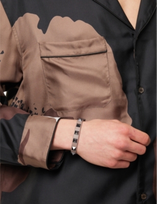 Shop Valentino Garavani Mens Clay Stud-embellished Leather Bracelet
