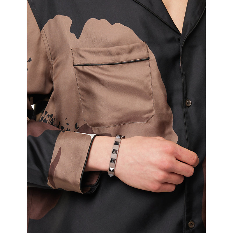 Shop Valentino Garavani Mens Clay Stud-embellished Leather Bracelet