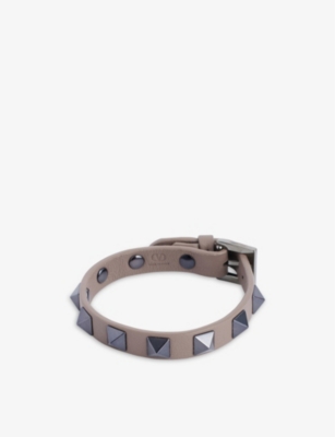 Valentino Garavani Mens Clay Stud-embellished Leather Bracelet