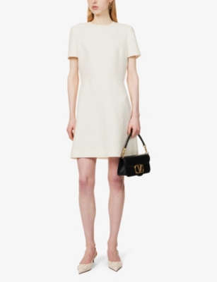 Shop Valentino Monogram-pattern Wool And Silk-blend Mini Dress In Avorio