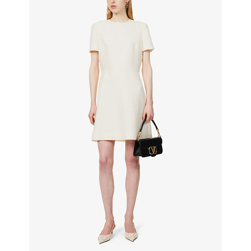 Shop Valentino Monogram-pattern Wool And Silk-blend Mini Dress In Avorio