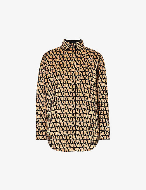 VALENTINO GARAVANI: VLOGO-pattern brushed-texture wool-blend shirt