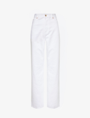 Shop Valentino Garavani Women's Bianco Brand-patch Relaxed-fit Straight-leg High-rise Jeans