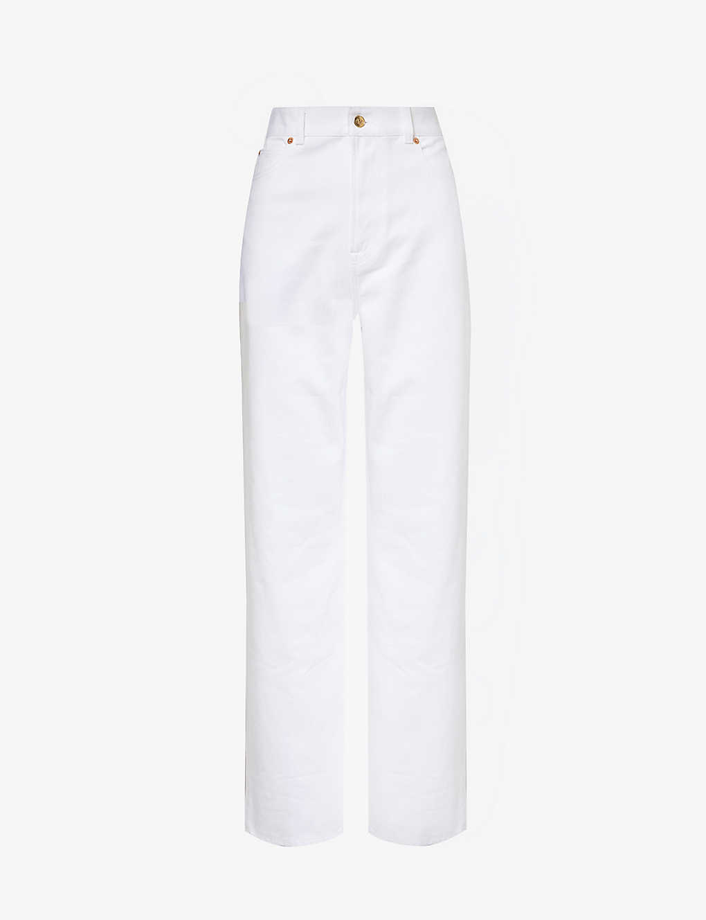 Shop Valentino Brand-patch Relaxed-fit Straight-leg High-rise Jeans In Bianco