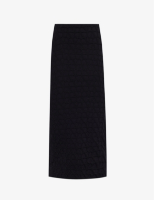 Valentino Womens Nero Slim-fit Monogram-pattern Knitted Midi Skirt In Black