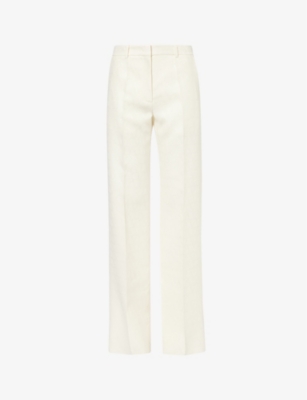 Valentino Womens Avorio Structured-waist Straight-leg Mid-rise Wool And Silk-blend Trousers