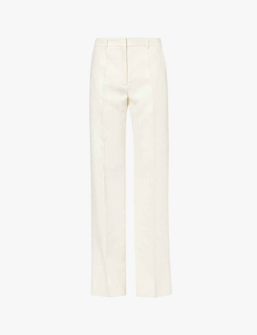 Valentino Womens Avorio Structured-waist Straight-leg Mid-rise Wool And Silk-blend Trousers