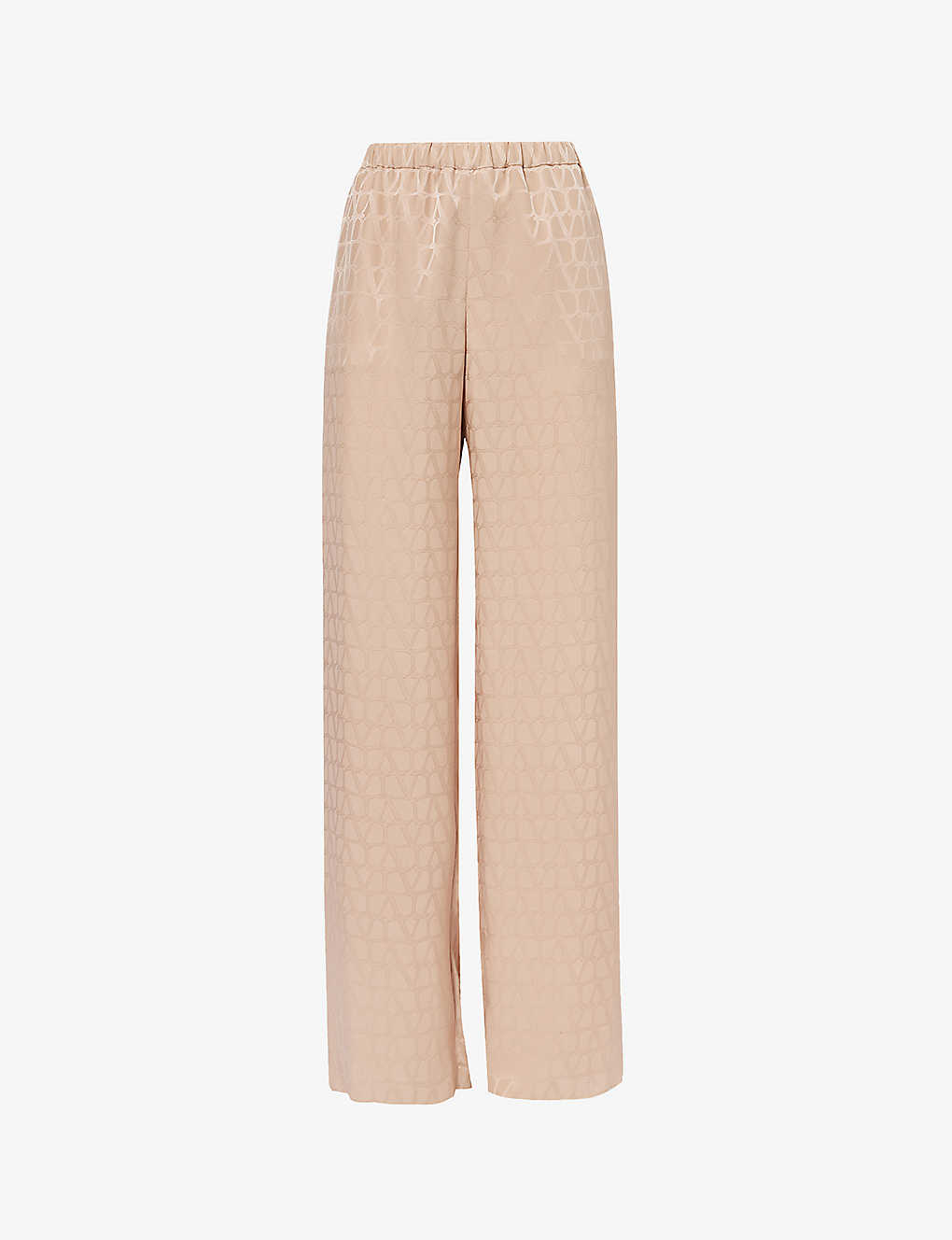 Valentino Womens Poudre Monogram-pattern Relaxed-fit Straight-leg Mid-rise Silk Trousers In Cream