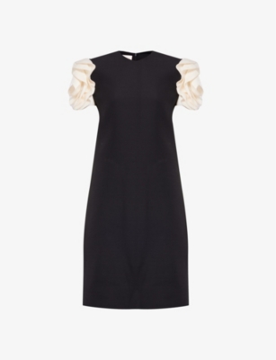 Shop Valentino Ruffle-trim Wool And Silk-blend Mini Dress In Monochrome