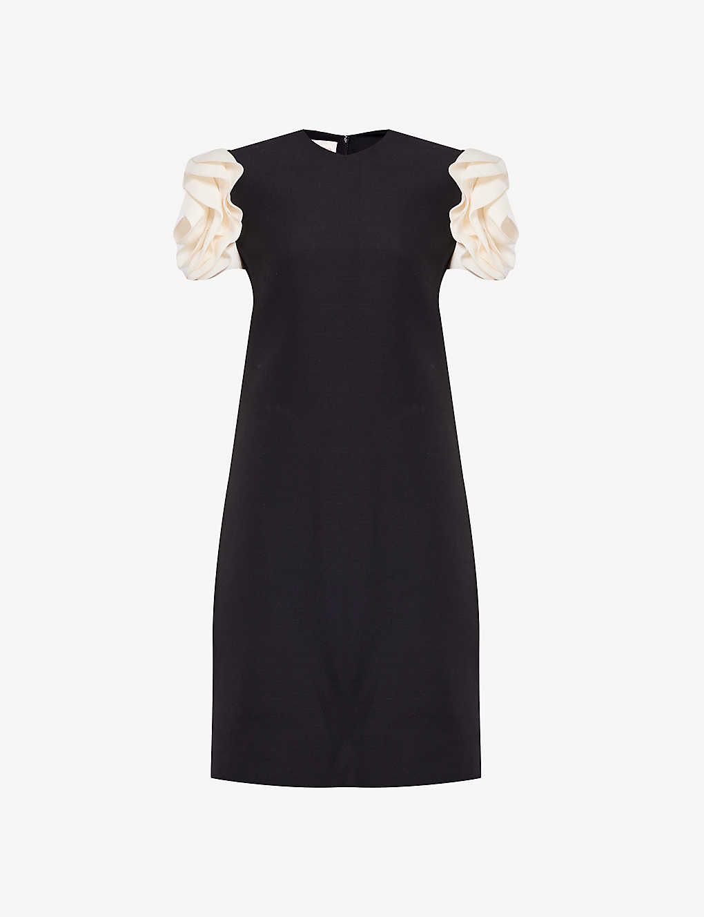 Valentino Womens Nero Avorio Ruffle-trim Wool And Silk-blend Mini Dress In Black,ivory