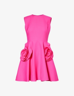 Shop Valentino Garavani Womens Pink Pp Floral-embellished Wool And Silk-blend Mini Dress