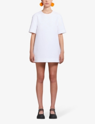 Shop Marni Women's Lily White Round-neck Short-sleeve Cotton Mini Dress
