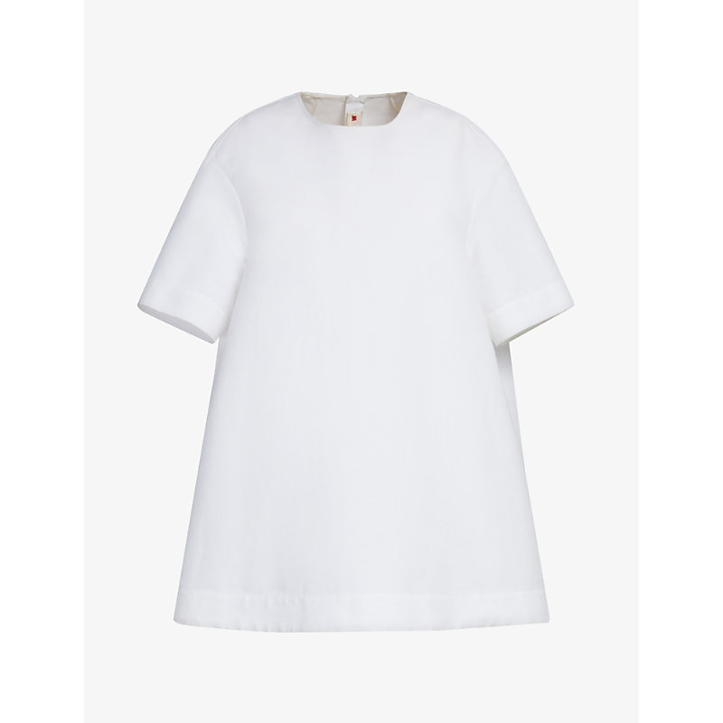 Shop Marni Women's Lily White Round-neck Short-sleeve Cotton Mini Dress