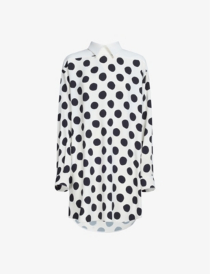 Shop Marni Women's Iris Blue Polka Dot Curved-hem Stretch-woven Mini Dress