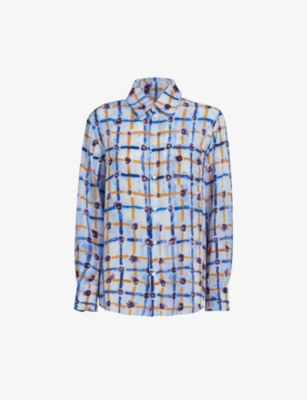 Marni Mix-print Pointed-collar Silk Shirt In Blue