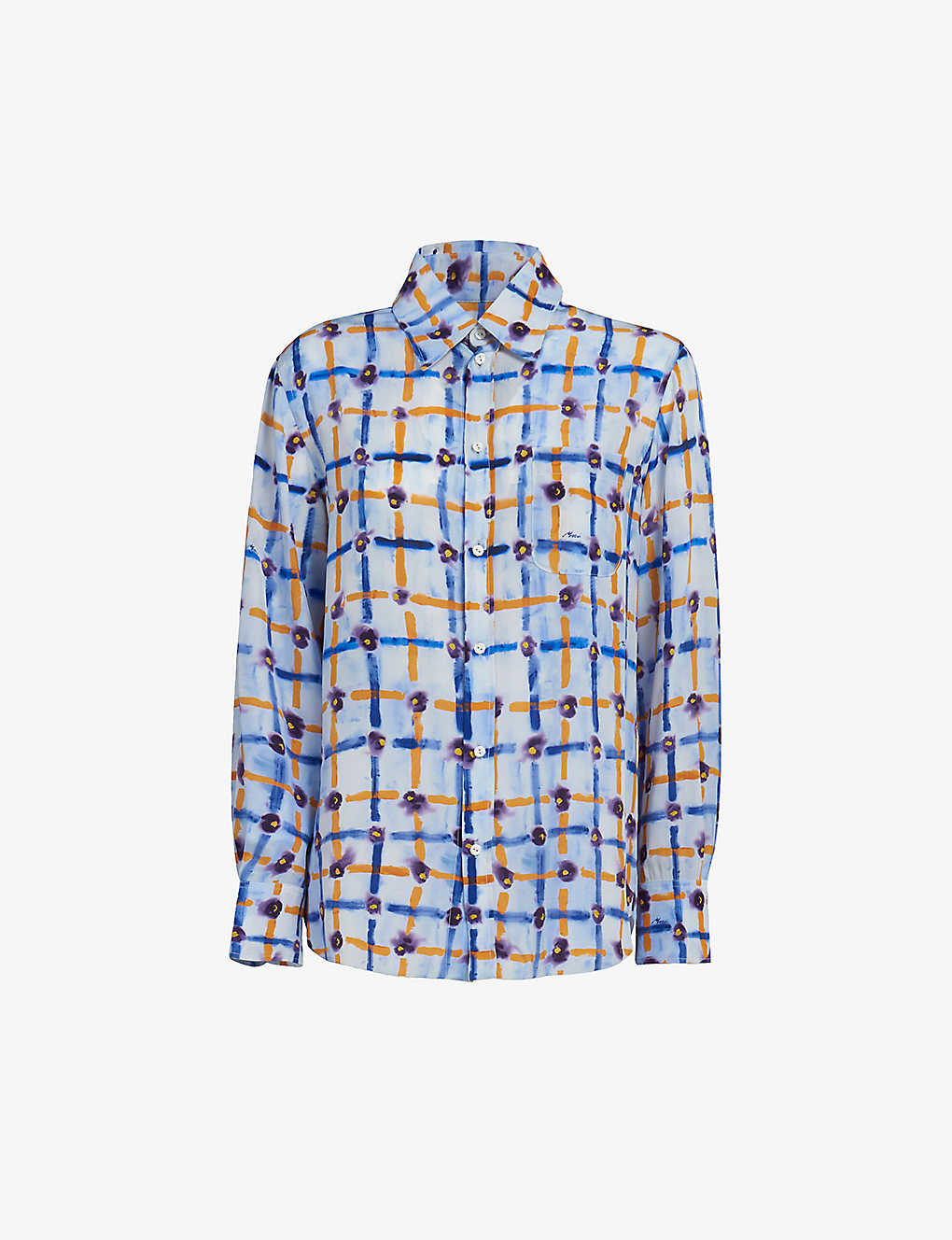Shop Marni Checked Relaxed-fit Silk Shirt In Blue