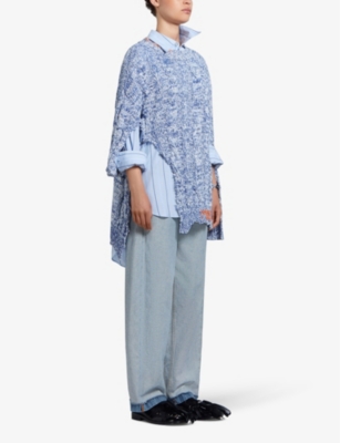 Shop Marni Women's Aquamarine Striped Relaxed-fit Cotton Shirt