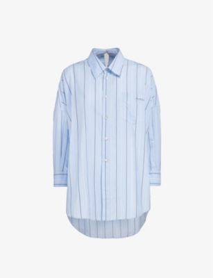 Shop Marni Women's Aquamarine Striped Relaxed-fit Cotton Shirt