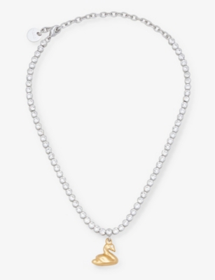 Shop Marni Swan Brass And Glass Crystal Pendant Necklace