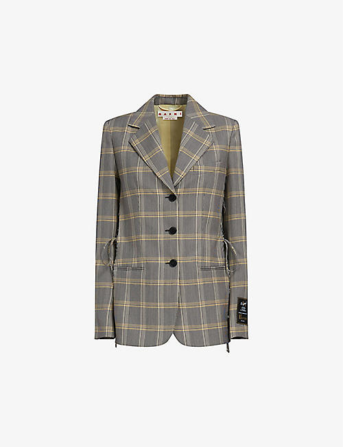 MARNI: Single-breasted checked relaxed-fit wool-blend blazer