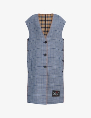 Shop Marni Single-breasted Checked Relaxed-fit Wool-blend Waistcoat In Cornflower