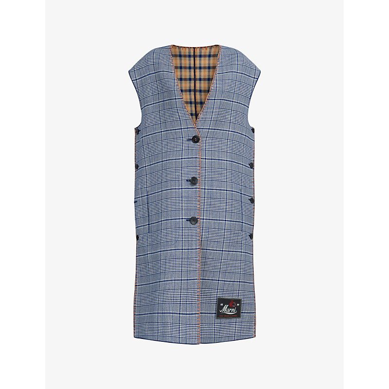 Shop Marni Single-breasted Checked Relaxed-fit Wool-blend Waistcoat In Cornflower