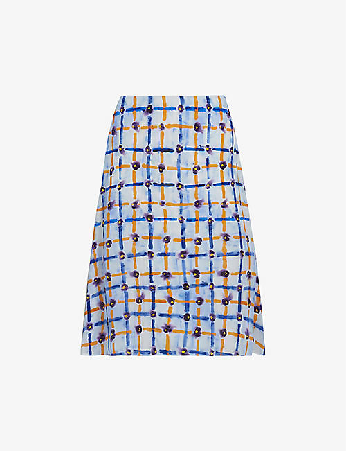 MARNI: Checked A-line silk midi skirt