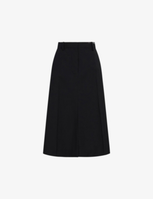 Shop Marni Women's Black Structured-waist Pleated Wool Midi Skirt