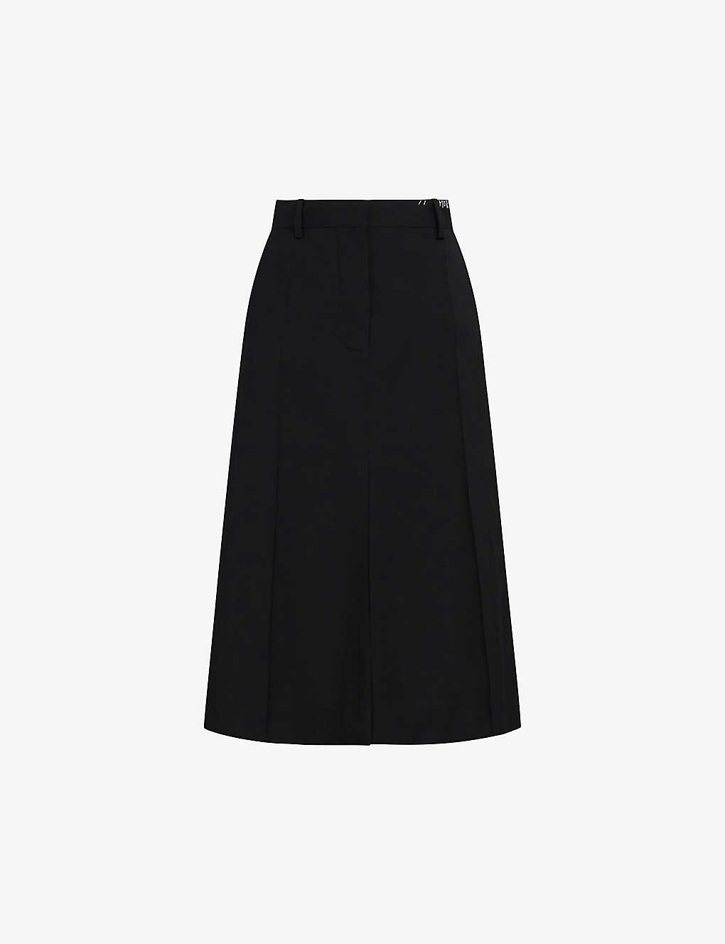 Shop Marni Womens Black Structured-waist Pleated Wool Midi Skirt
