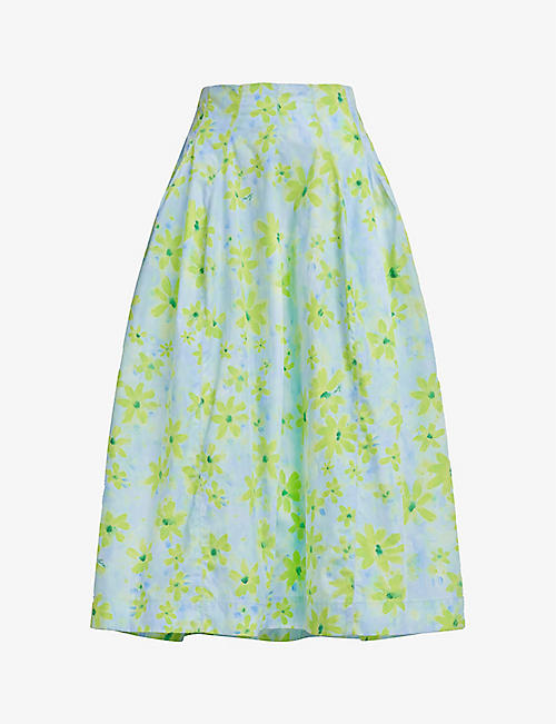 MARNI: Floral-print flared-hem cotton midi skirt