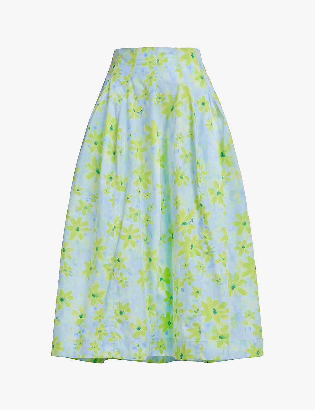 Shop Marni Women's Aquamarine Floral-print Flared-hem Cotton Midi Skirt