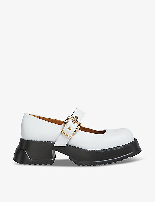MARNI: Contrast-sole leather heeled Mary Jane shoes