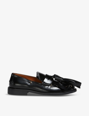 Shop Marni Women's Black Fringed-trim Leather Moccasin Loafers