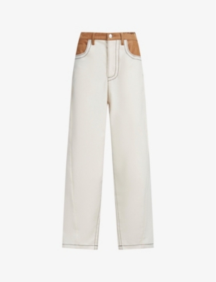 Shop Marni Women's Snow Two-tone Contrast-stitch Relaxed-fit Straight-leg Stretch-denim Jeans