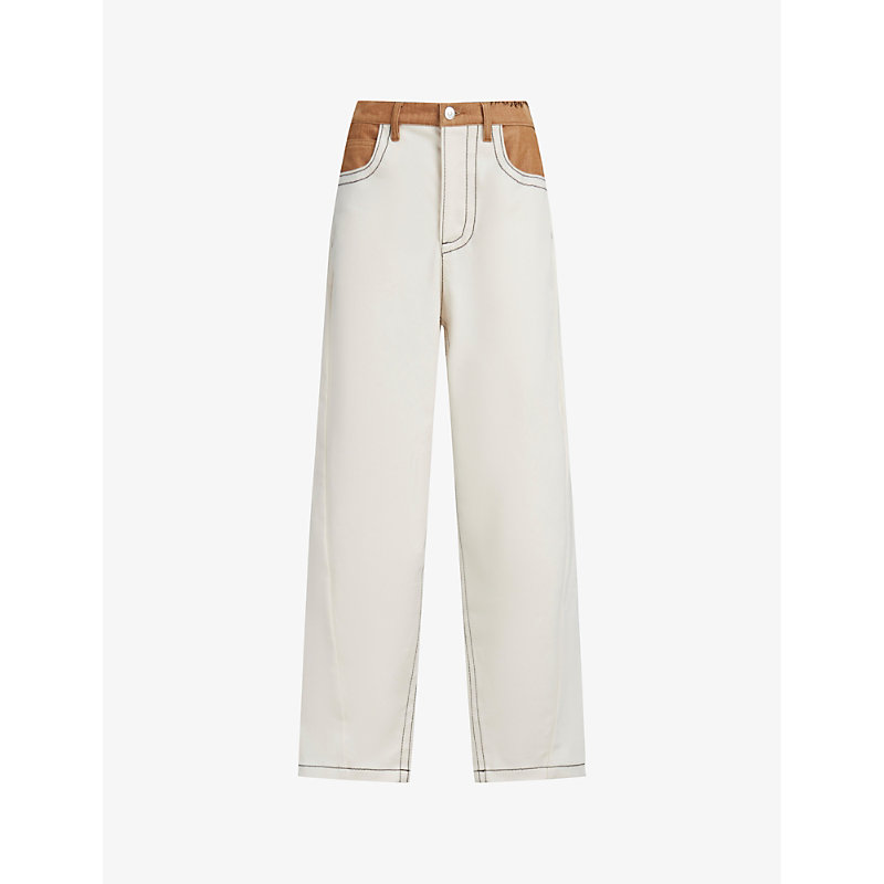 Shop Marni Women's Snow Two-tone Contrast-stitch Relaxed-fit Straight-leg Stretch-denim Jeans