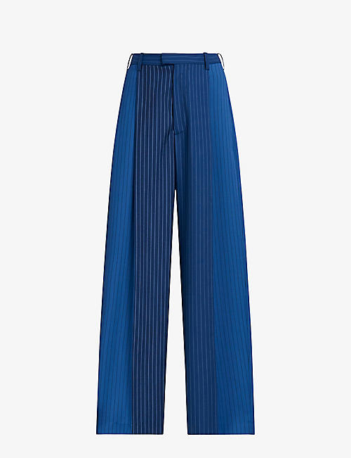 MARNI: Striped pleated wide-leg high-rise wool trousers