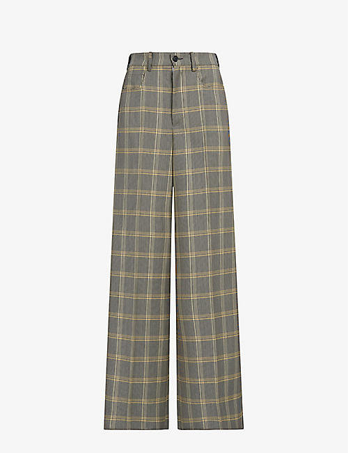 MARNI: Checked relaxed-fit wide-leg high-rise wool-blend trousers