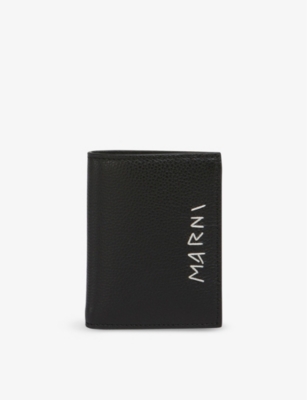 Shop Marni Women's Black Brand-typography Leather Wallet