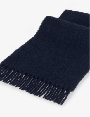 Shop Marni Womens Blublack Brand-tab Fringed-hem Alpaca-blend Scarf