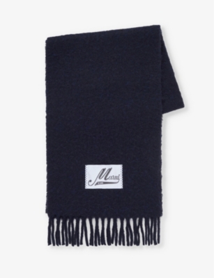 Marni Womens Blublack Brand-tab Fringed-hem Alpaca-blend Scarf