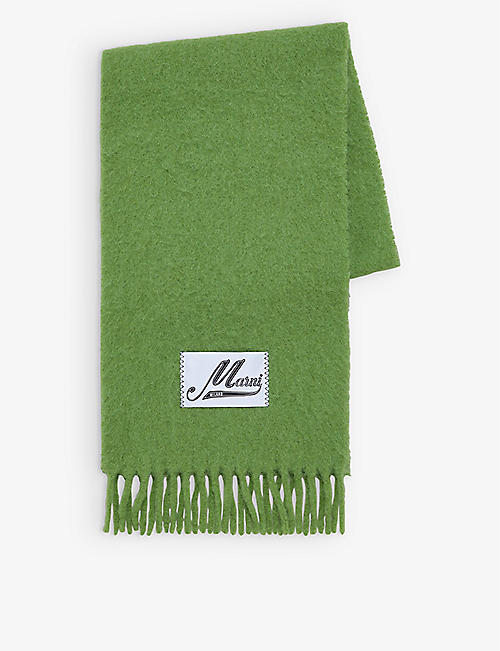 MARNI: Logo-tab fringed-trim alpaca-blend scarf